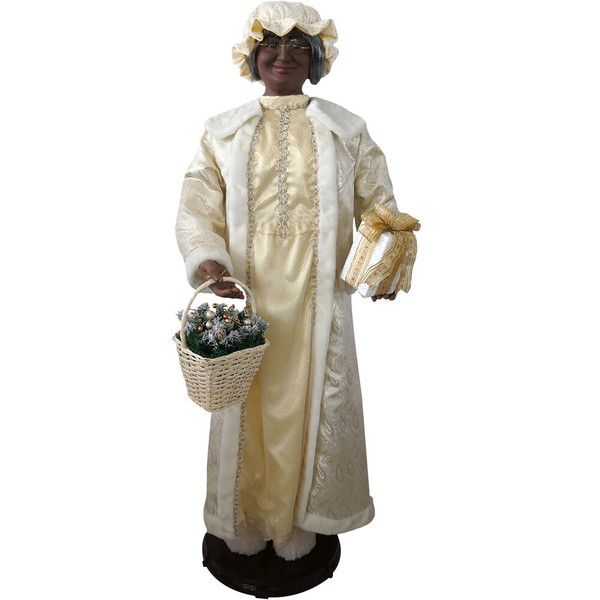 FHF 58" AA Mrs Clause in White/Gold w/ Basket & Gift (Dancing/Music) FMC058-2GL1-AA By Almo