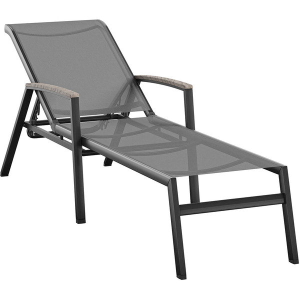 Jace Aluminum Sling Chaise Lounge with Faux Wood Arm Accents JACECHS-GRY By Almo