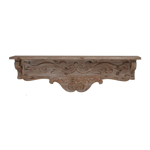 Charming Carved Floral Scroll Wooden Wall Shelf 401298 By Homeroots