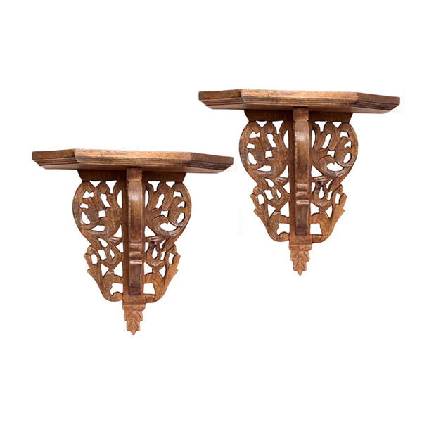 Set Of 2 Boho Chic Carved Wood Wall Shelves 401306 By Homeroots