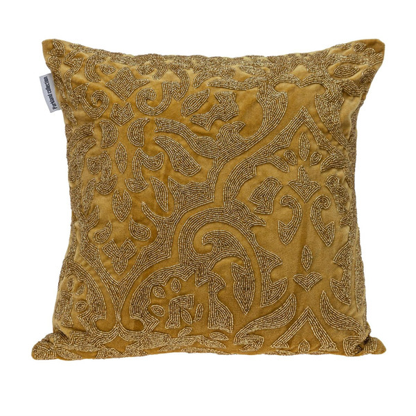 Luxe Velvet Mustard Yellow Beaded Throw Pillow 402647 By Homeroots