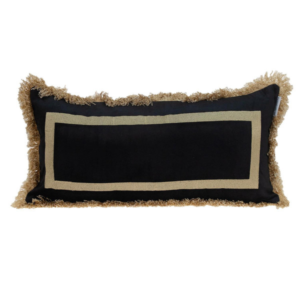 Boho Black With Gold Fringe Decorative Lumbar Throw Pillow 402688 By Homeroots