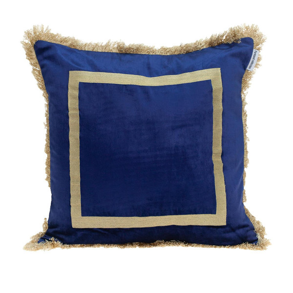 Boho Blue With Gold Fringe Decorative Square Throw Pillow 402691 By Homeroots