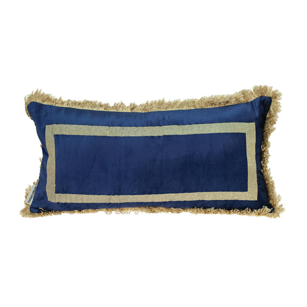 Boho Blue With Gold Fringe Decorative Lumbar Throw Pillow 402692 By Homeroots