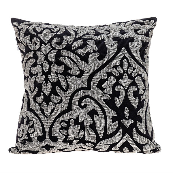 Luxe Velvet Black Beaded Throw Pillow 402725 By Homeroots