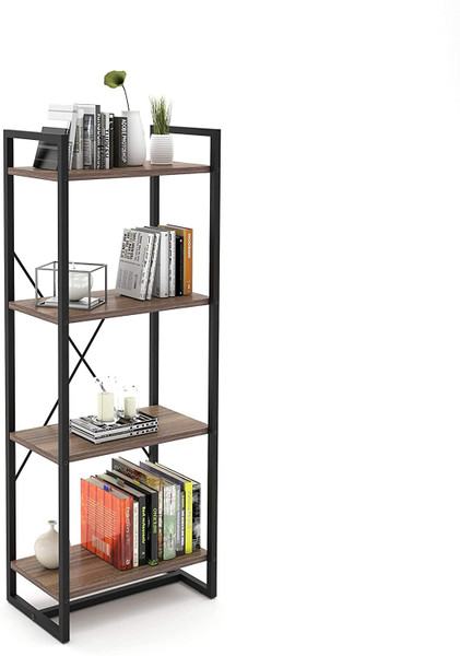 Mod Walnut And Black Four Tier Open Bookcase 403587 By Homeroots