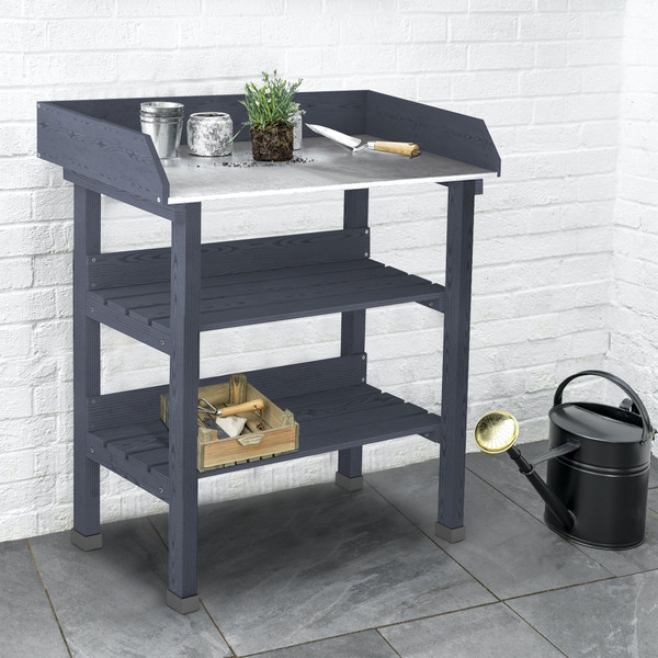 Mod Gray Wood Potting Bench 403691 By Homeroots