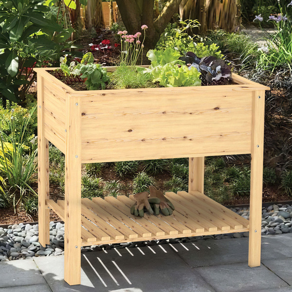 35" Natural Solid Wood Raised Garden Planter 403728 By Homeroots