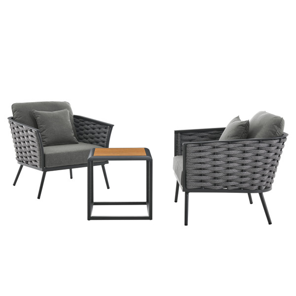 Modway Stance 3 Piece Outdoor Patio Aluminum Sectional Sofa Set - Gray Charcoal EEI-3163-GRY-CHA-SET