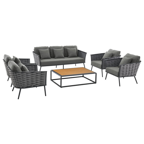 Modway Stance 6 Piece Outdoor Patio Aluminum Sectional Sofa Set - Gray Charcoal EEI-3168-GRY-CHA-SET