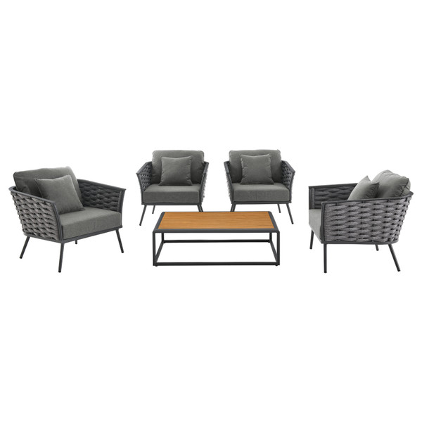 Modway Stance 5 Piece Outdoor Patio Aluminum Sectional Sofa Set - Gray Charcoal EEI-3321-GRY-CHA-SET