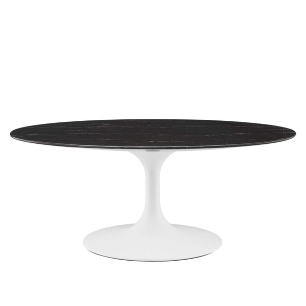 Modway Lippa 42" Oval Artificial Marble Coffee Table - White Black EEI-5192-WHI-BLK