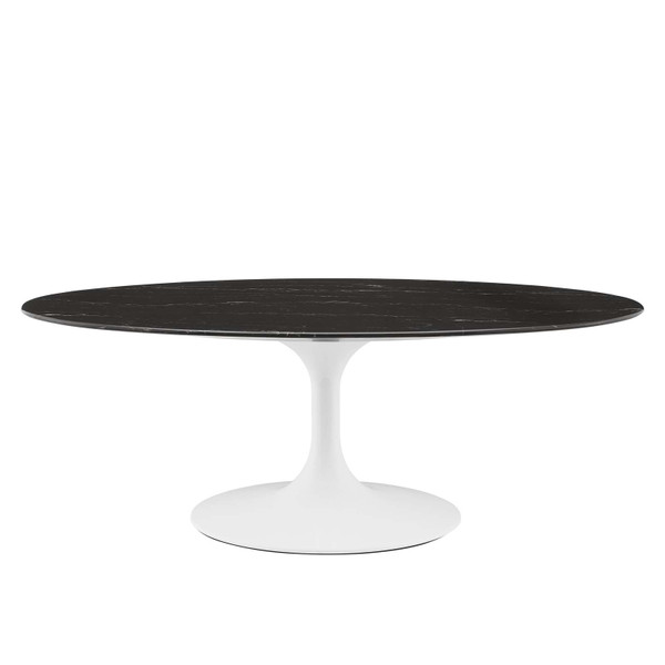 Modway Lippa 48" Oval Artificial Marble Coffee Table - White Black EEI-5193-WHI-BLK