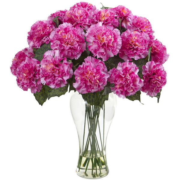 Blooming Carnation Arrangement W/Vase - Dark Pink 1403-DP By Nearly Natural