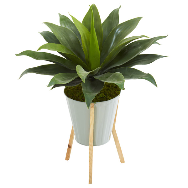 28" Large Agave Artificial Plant In Green Planter With Legs 8997 By Nearly Natural