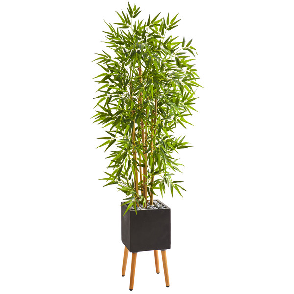 59" Bamboo Artificial Tree In Black Planter With Stand 9874 By Nearly Natural