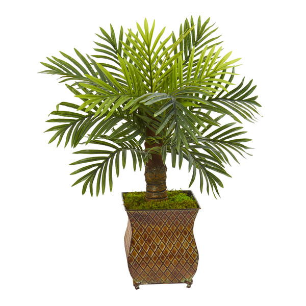 27" Robellini Palm Artificial Tree In Metal Planter 9907 By Nearly Natural