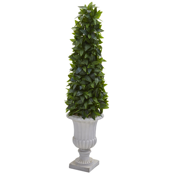 45" Sweet Bay Cone Topiary Artificial Tree In Decorative Gray Urn 9932 By Nearly Natural