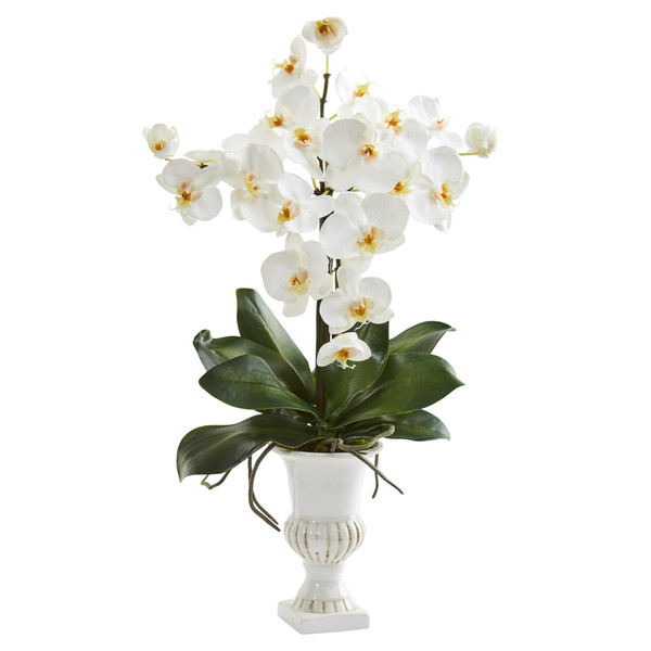 23" Phalaenopsis Orchid Artificial Arrangement In White Urn A1344 By Nearly Natural