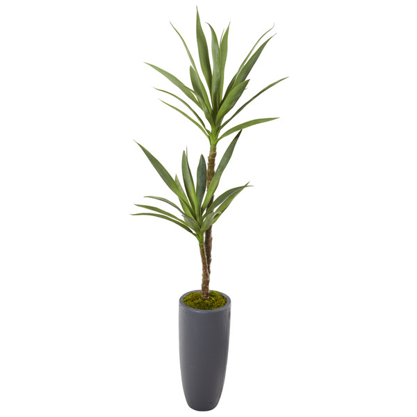 58" Yucca Artificial Plant In Gray Planter P1086 By Nearly Natural