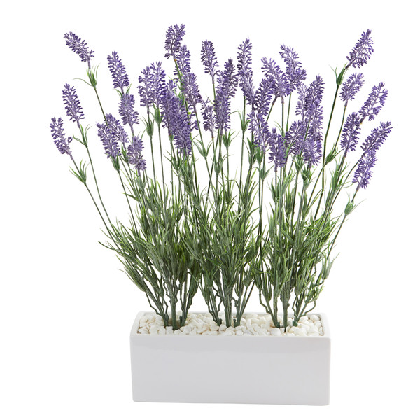 20" Lavender Artificial Plant In White Planter P1275 By Nearly Natural