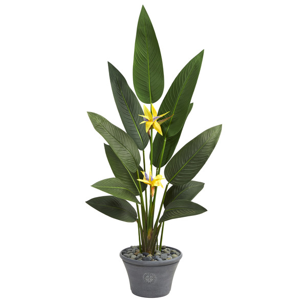 58" Bird Of Paradise Artificial Plant In Gray Planter (Real Touch) P1406 By Nearly Natural