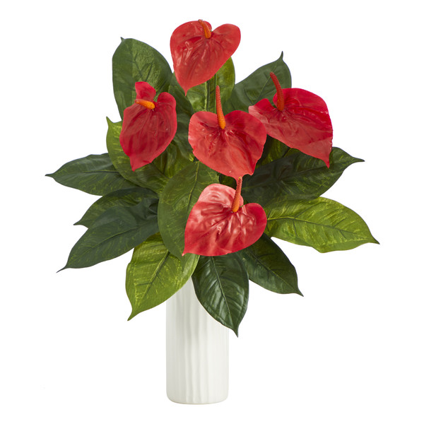 23" Anthurium Artificial Plant Artificial Plant In White Planter P1435 By Nearly Natural