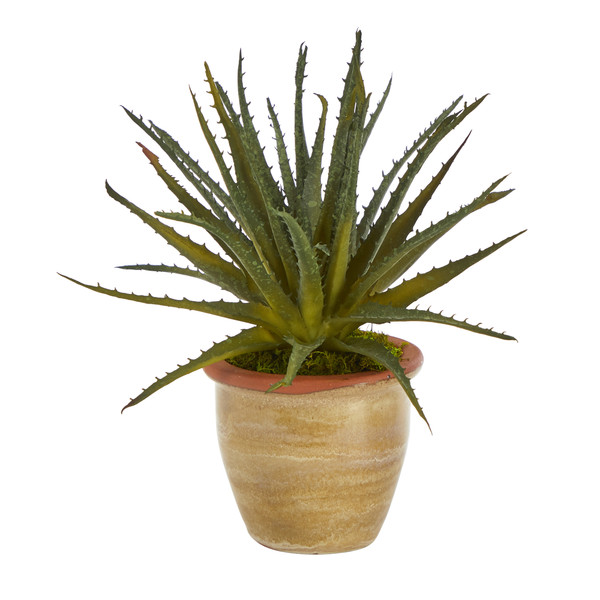 11" Aloe Artificial Plant In Ceramic Planter P1457 By Nearly Natural
