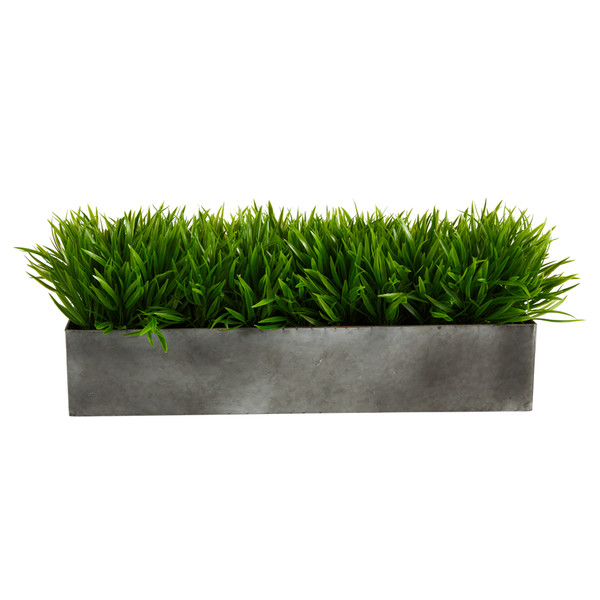 25" Wild Grass Artificial Plant In Metal Planter P1652 By Nearly Natural