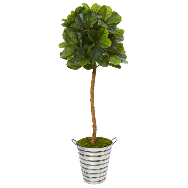 5.5' Fiddle Leaf Artificial Tree In Tin Bucket (Real Touch) T1137 By Nearly Natural