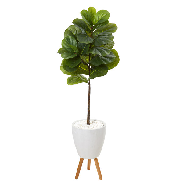 57" Fiddle Leaf Artificial Tree In White Planter With Stand (Real Touch) T1154 By Nearly Natural