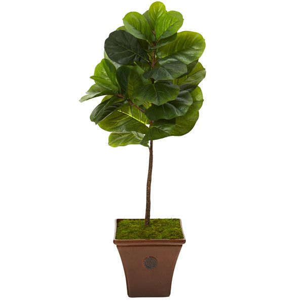 51" Fiddle Leaf Artificial Tree In Brown Planter (Real Touch) T1161 By Nearly Natural