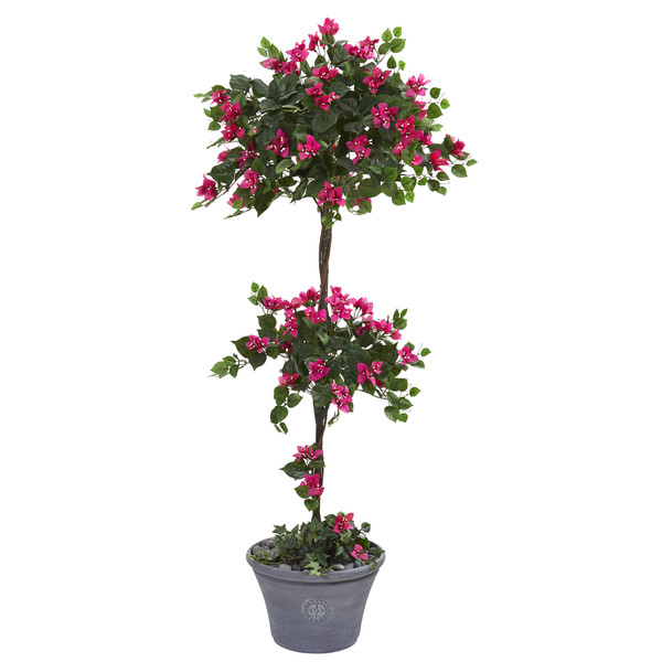 5' Bougainvillea Artificial Topiary Tree In Gray Planter T1214 By Nearly Natural