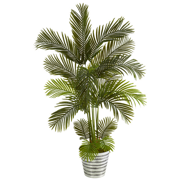 5.5' Areca Palm Artificial Tree In Decorative Tin Bucket T1236 By Nearly Natural