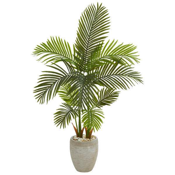 56" Areca Palm Artificial Tree In Sand Colored Planter T1254 By Nearly Natural
