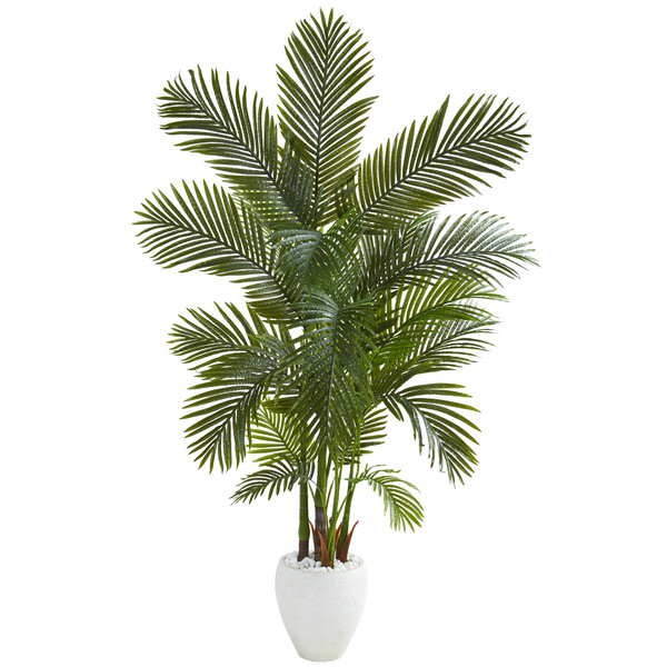 69" Areca Palm Artificial Tree In White Planter T1259 By Nearly Natural