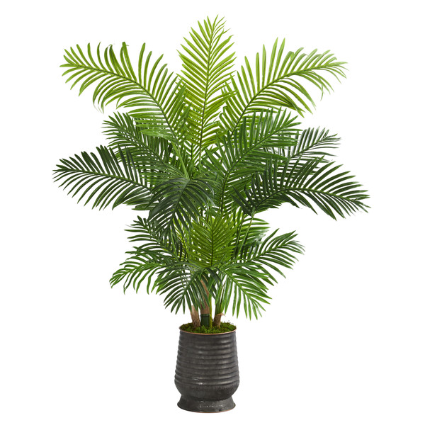 62" Hawaii Palm Artificial Tree In Ribbed Metal Planter T1268 By Nearly Natural