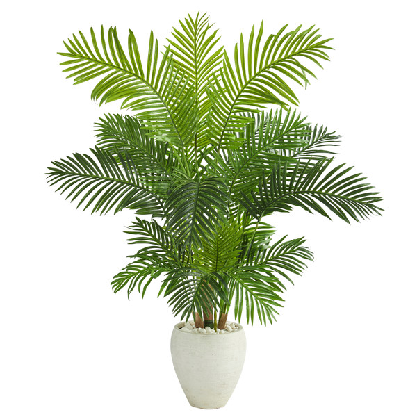 62" Hawaii Palm Artificial Tree In White Planter T1269 By Nearly Natural