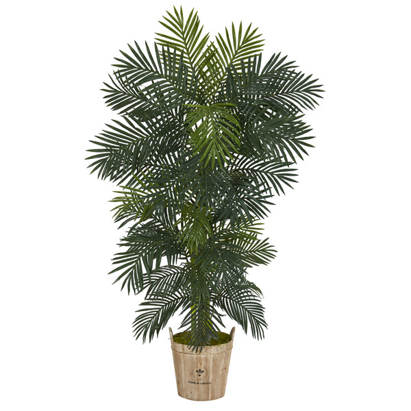 74" Golden Cane Artificial Palm Tree In Farmhouse Planter T1301 By Nearly Natural