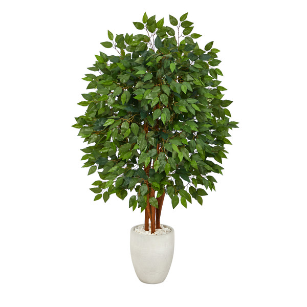 57" Super Deluxe Artificial Ficus Tree In White Planter T2150 By Nearly Natural
