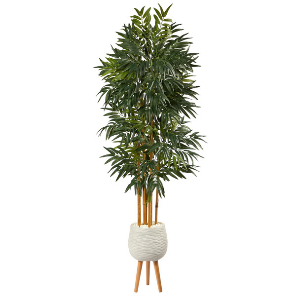 74" Phoenix Palm Artificial Tree In White Planter With Stand T2163 By Nearly Natural