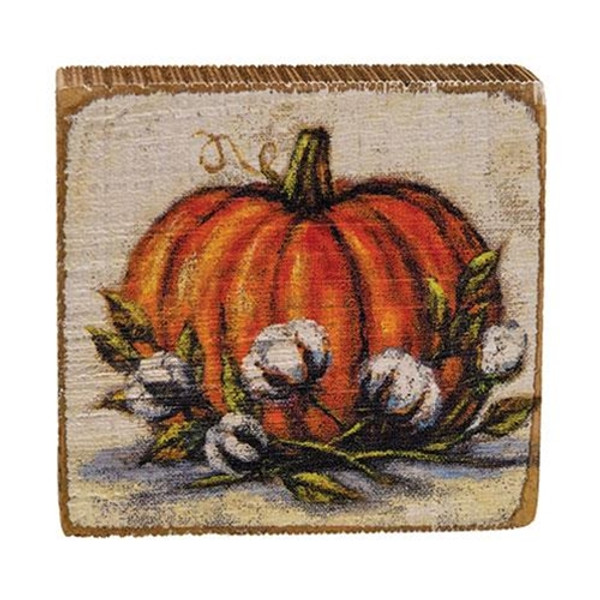 *Orange Pumpkin Distressed Block G110284 By CWI Gifts