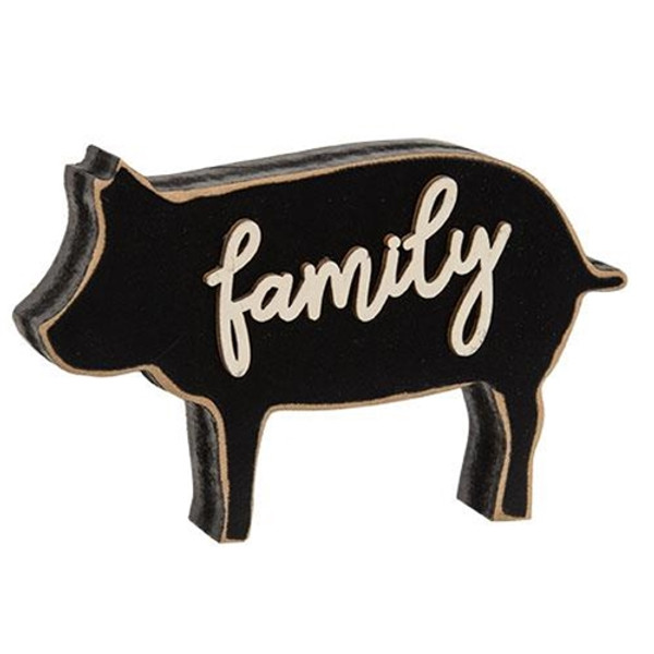 Family Distressed Black Pig Sitter G35839 By CWI Gifts