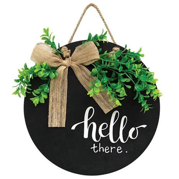 Hello There Round Sign W/Greenery G36044 By CWI Gifts