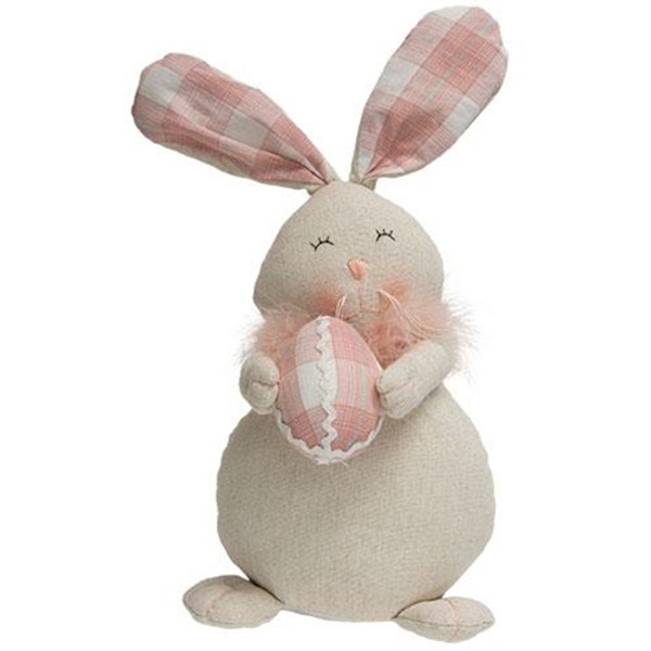*Sitting Fabric Bunny With Plaid Egg GADC2997 By CWI Gifts