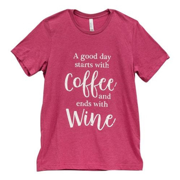 A Good Day Starts With Coffee T-Shirt Heather Raspberry Small GL99S By CWI Gifts