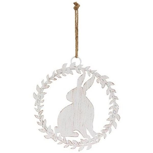 Shabby Chic Metal Hanging Bunny In Wreath GM29132 By CWI Gifts