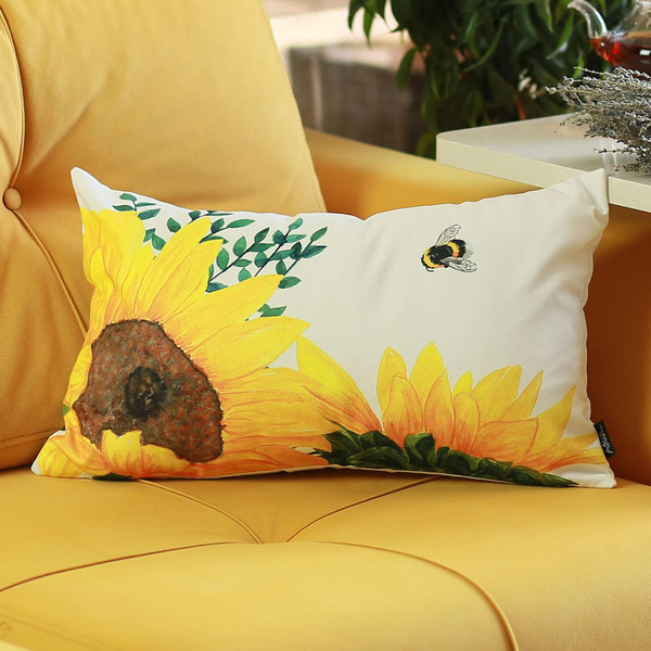 Sunflowers And Bee Lumbar Throw Pillow 399419 By Homeroots