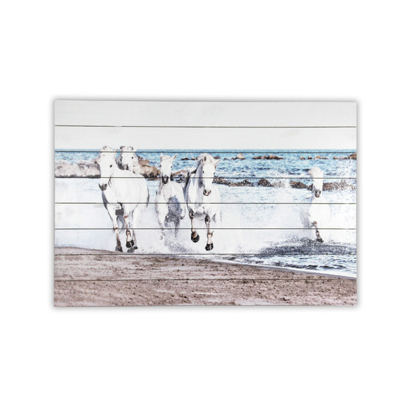 36" Wild Horses Running Wood Plank Wall Art 401532 By Homeroots