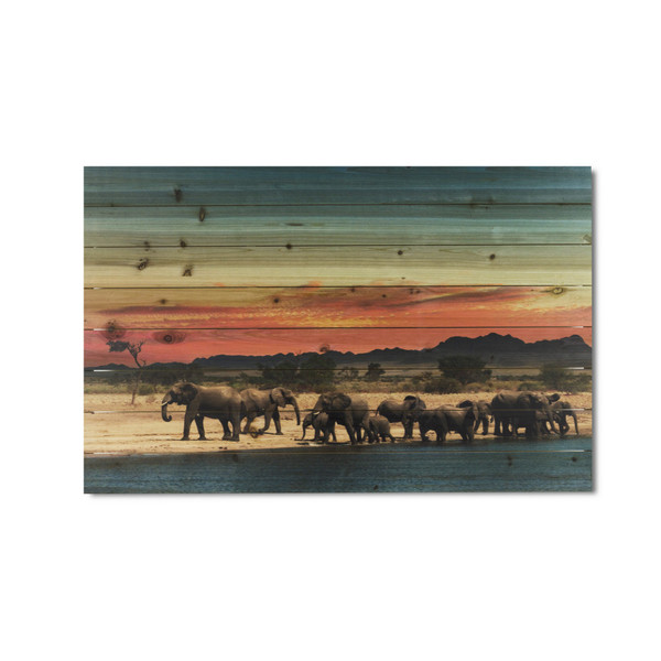 36" Safari Inspired Elephant Herd Wood Plank Wall Art 401634 By Homeroots